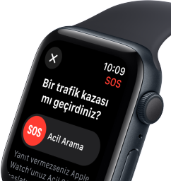 Ekranda görünen Apple Watch SE Trafik Kazası Algılama ile Acil Arama düğmesi
