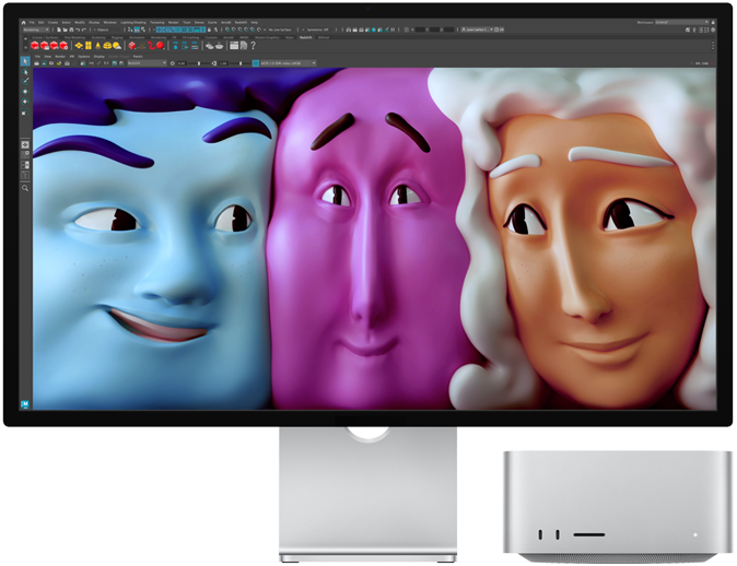 Mac Studio’nun Studio Display ile önden görünümü