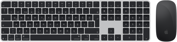 Touch ID özellikli Magic Keyboard ve Magic Mouse’un üstten görünümü