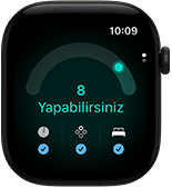 Apple Watch Series 12, alüminyum kasa, siyah renk, hazır olma skoru 8, sağ dış görünüm, Digital Crown