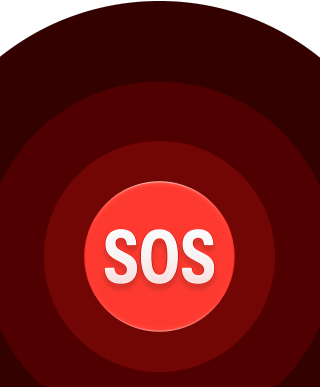 Acil SOS simgesi, iç içe kırmızı halkalar ve ortada beyaz renk SOS yazısı