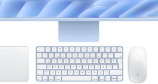 Touch ID özellikli Magic Keyboard, mavi renk, Magic Trackpad, Magic Mouse