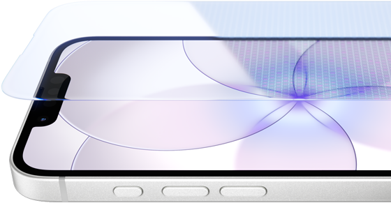 iPhone 17e, Ceramic Shield 2 ile önden dış görünüm, yandan dış görünüm, beyaz renk, düğmeler: Eylem, ses