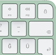 Magic Keyboard, sağ üst köşe, yeşil, Touch ID, silme tuşu ve ses işlev tuşları