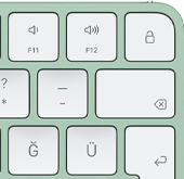 Magic Keyboard, sağ üst köşe, yeşil, Touch ID, silme tuşu ve ses işlev tuşları