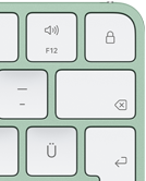 Magic Keyboard, sağ üst köşe, yeşil, Touch ID, silme tuşu ve ses işlev tuşları