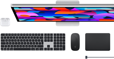 Mac aksesuarları: AirPods, Studio Display, Magic Keyboard, Magic Mouse, Magic Trackpad, MagSafe şarj kablosu