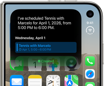 iPhone Duo, kapalı, dış ekranda takvim güncellemesini gösteren bir Siri AI bildirimi