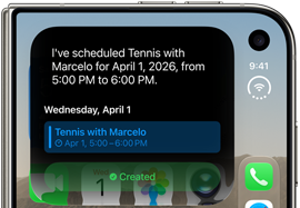 iPhone Duo, kapalı, dış ekranda takvim güncellemesini gösteren bir Siri AI bildirimi