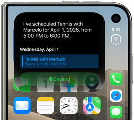 iPhone Duo, kapalı, dış ekranda takvim güncellemesini gösteren bir Siri AI bildirimi
