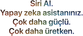Siri AI. Yapay zeka asistanınız. Çok daha kişisel. Çok daha güçlü.