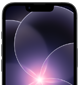 Dikey pozisyondaki siyah iPhone 17e’nin kısmi görünümü, duvar kağıdında mor bir çiçek bulunan Liquid Glass tasarımlı, dayanıklı ekran vurgulanıyor
